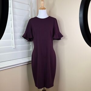 Calvin Klein Purple Ruffle Sleeve Midi Dress